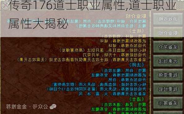 传奇176道士职业属性,道士职业属性大揭秘